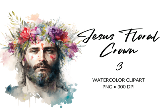 Jesus Flower Crown Watercolor Clipart 3: Brand Illustrations