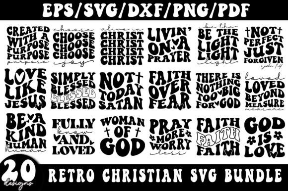 Retro Christian Quotes Bundle SVG, Faith